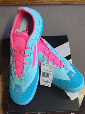 adidas Men's Women’s Freestyle Messi Indoor Soccer Shoes Turquoise & Hot Pink